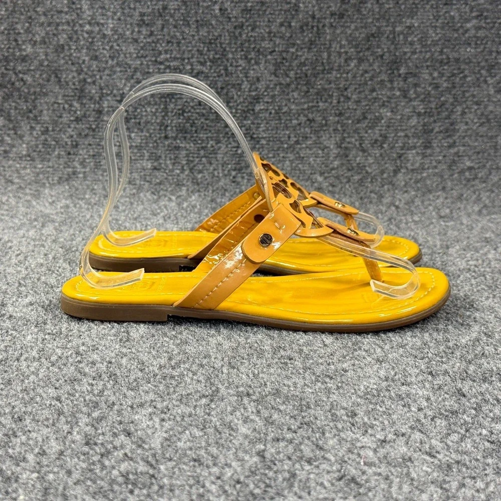 Tory Burch Miller Sandals Womens 6.5 Lemon Yellow Patent Leather Thong Flip Flop